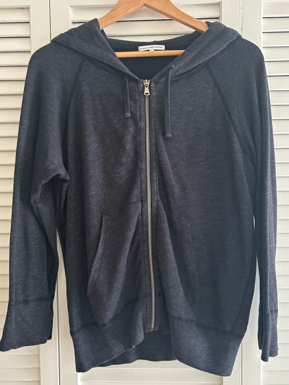 James Perse Size 2 Charcoal Gray Vintage French Terry Full Zip Hoodie /Medium